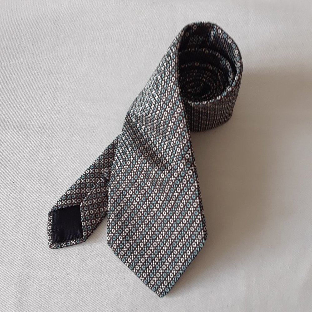 Marc Jacobs. Silk Tie XO Pattern. Brown, Teal & Grey